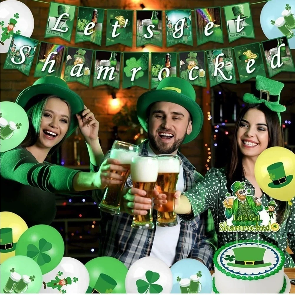 St Patricks Day Decorations Kit Includes Banner, Cake Topper and 20PCS Balloons